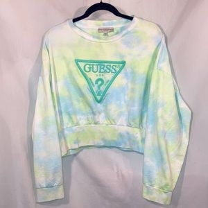 NWOT Guess Cropped Crew Neck tie dye Sweatshirt - XL